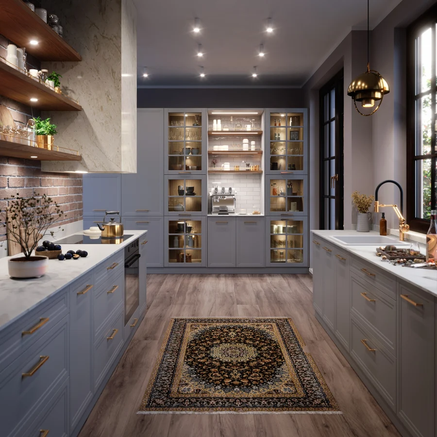 Vera kitchen by Layman: Lacquered Barcelona or Malaga frames with glazing-bar cabinets (View 4)