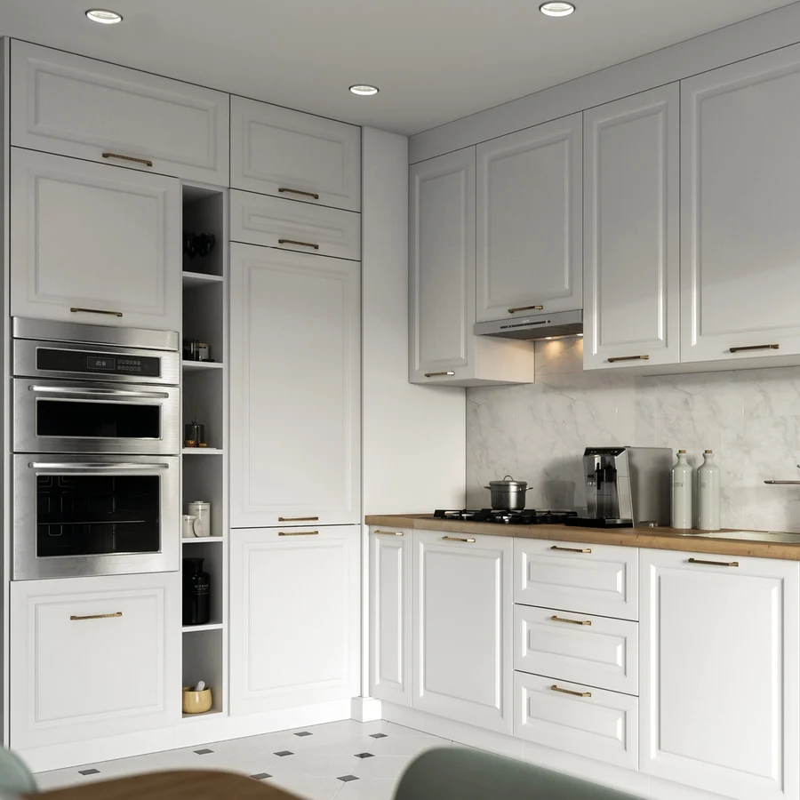 Vera kitchen by Layman: Lacquered Barcelona or Malaga frames with glazing-bar cabinets (View 2)