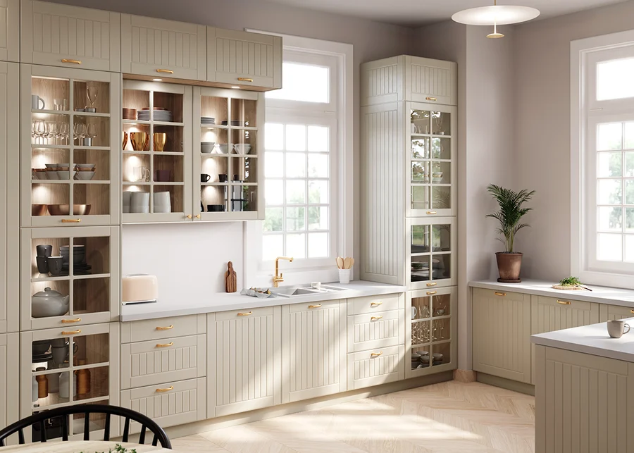 Lora kitchen by Layman: Routed matt fronts with gold or black handles and knobs (View 2)