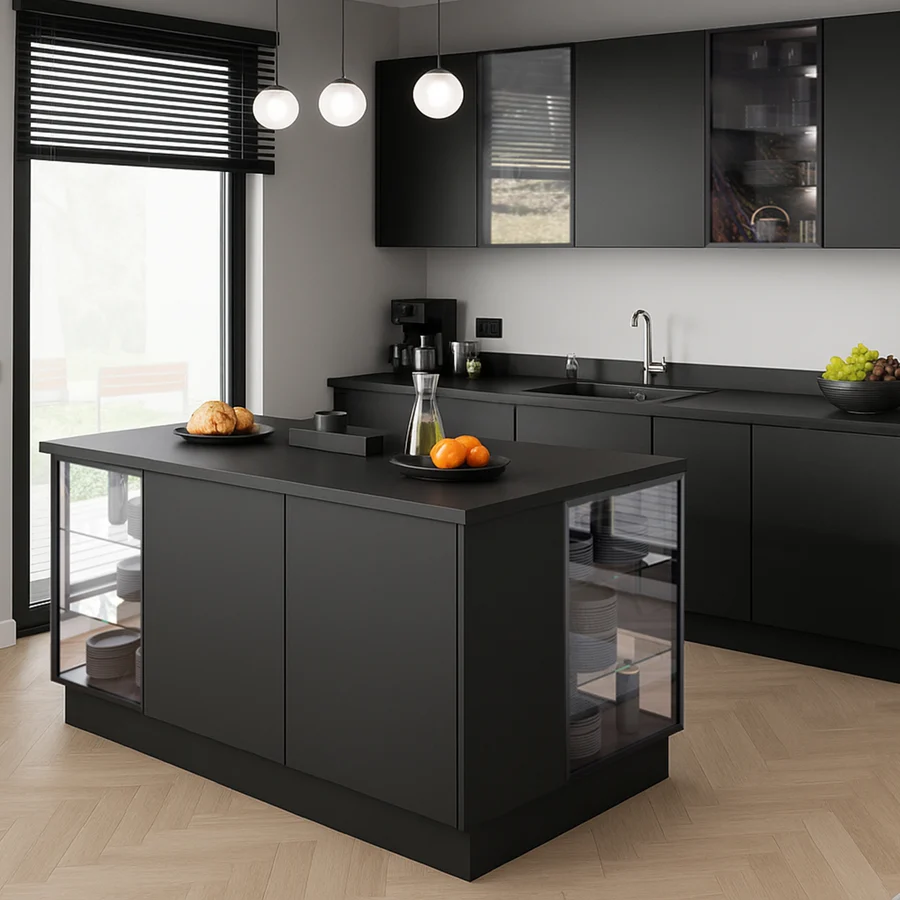 Küchenvitrinen Italia aus der Layman-Kollektion: Glasvitrinen mit goldenem, kupferfarbenem oder schwarzem Rahmen (Ansicht 4)