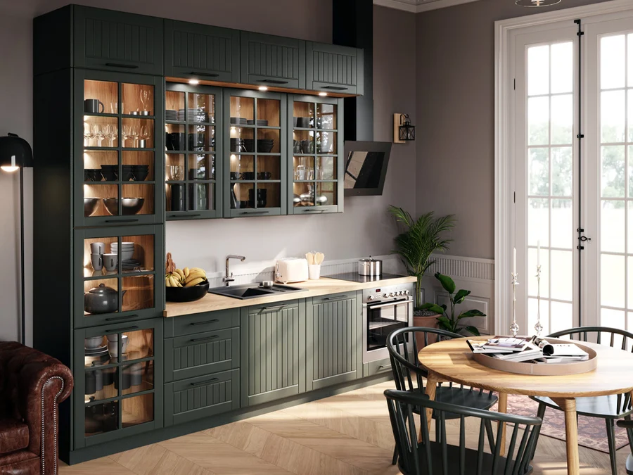 Lora kitchen by Layman: Routed matt fronts with gold or black handles and knobs