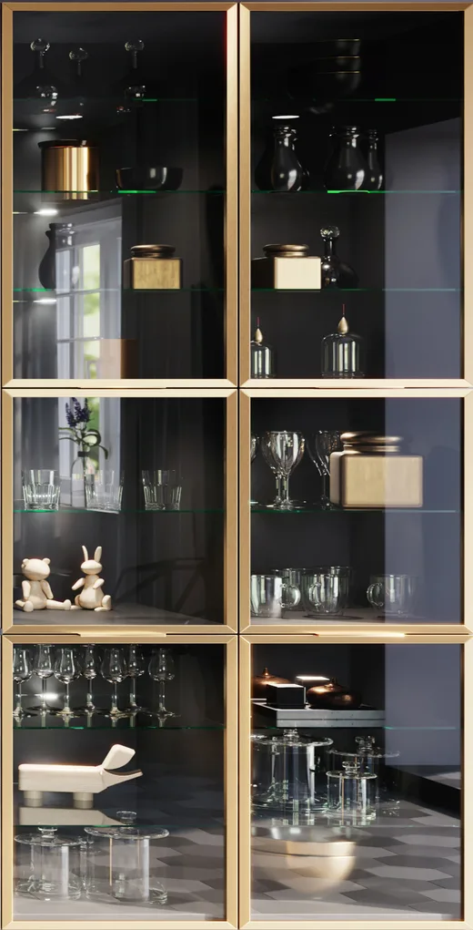 Vitrine mit goldenem Rahmen