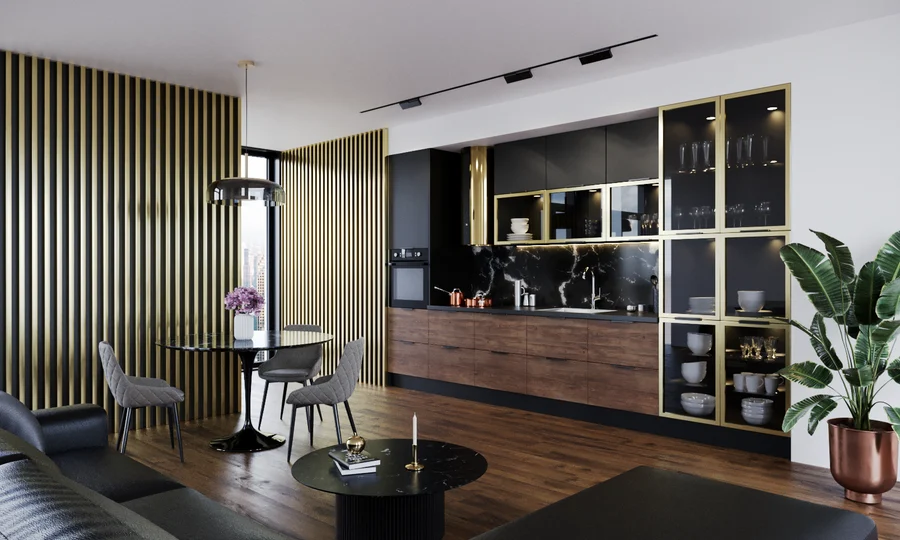 Küchenvitrinen Italia aus der Layman-Kollektion: Glasvitrinen mit goldenem, kupferfarbenem oder schwarzem Rahmen (Ansicht 10)