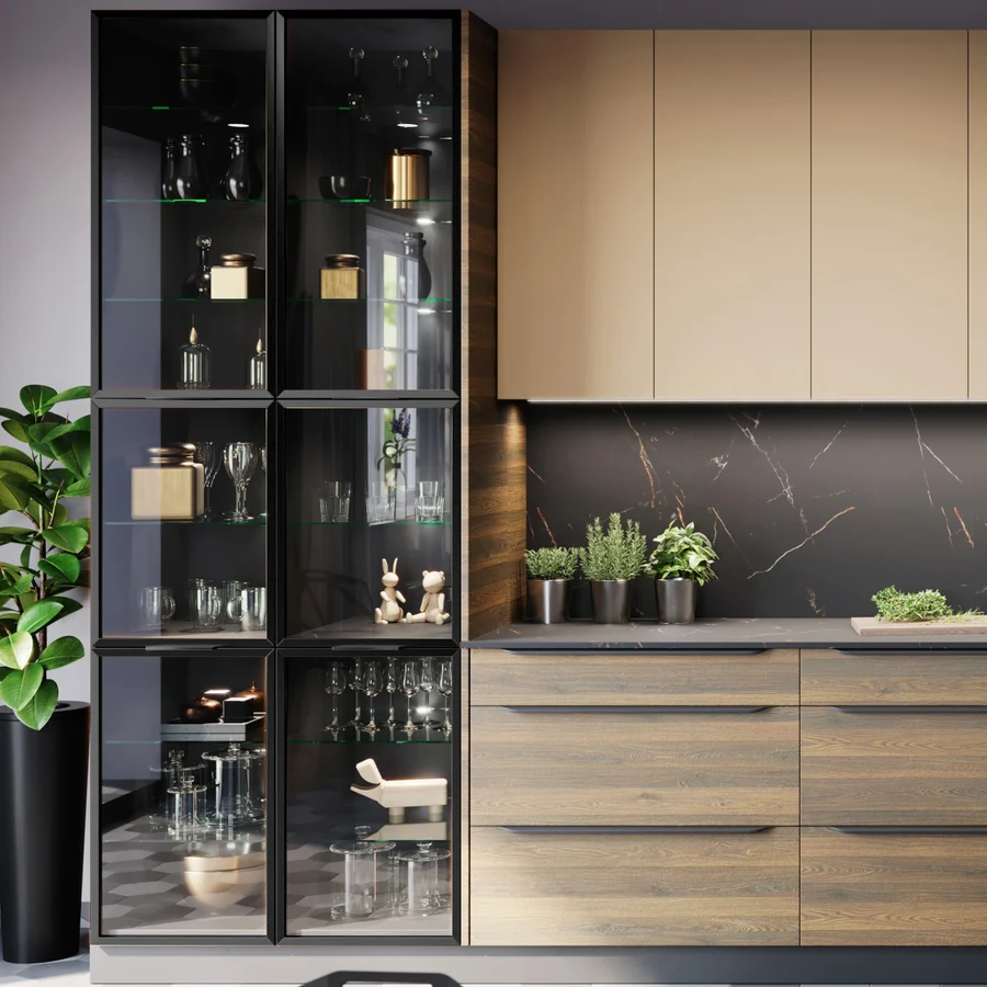 Küchenvitrinen Italia aus der Layman-Kollektion: Glasvitrinen mit goldenem, kupferfarbenem oder schwarzem Rahmen (Ansicht 5)