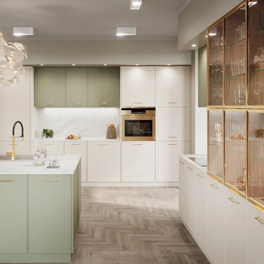 Küchenvitrinen Italia aus der Layman-Kollektion: Glasvitrinen mit goldenem, kupferfarbenem oder schwarzem Rahmen (Ansicht 2)