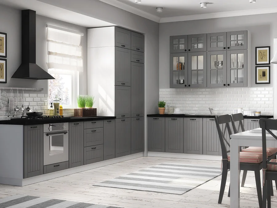 Lora kitchen by Layman: Routed matt fronts with gold or black handles and knobs (View 4)
