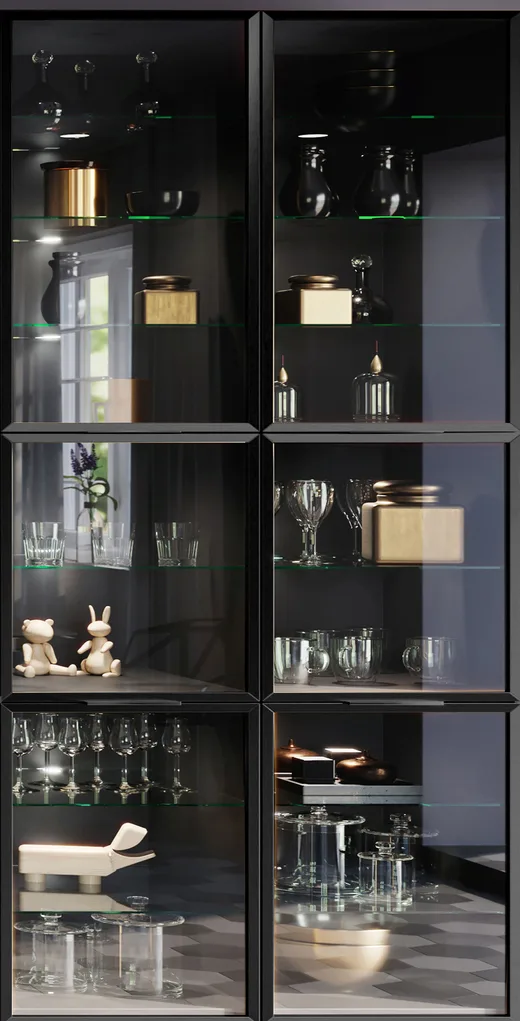 Vitrine mit schwarzem Rahmen