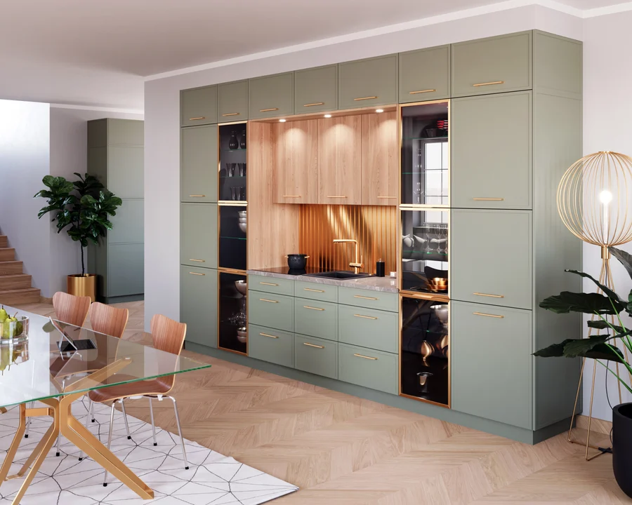 Küchenvitrinen Italia aus der Layman-Kollektion: Glasvitrinen mit goldenem, kupferfarbenem oder schwarzem Rahmen (Ansicht 11)
